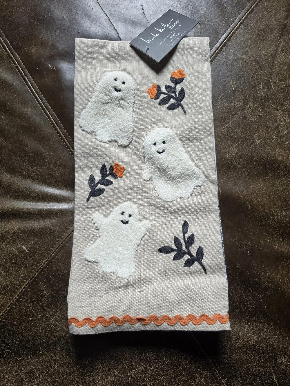 Nicole Miller Halloween Tufted Ghost & Floral Dish Towels 3-Piece Set NWT